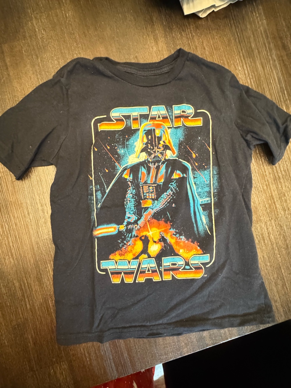 Star Wars Boy’s Graphic Tee — Black with Blue & Orange Print sz 6 7 boys